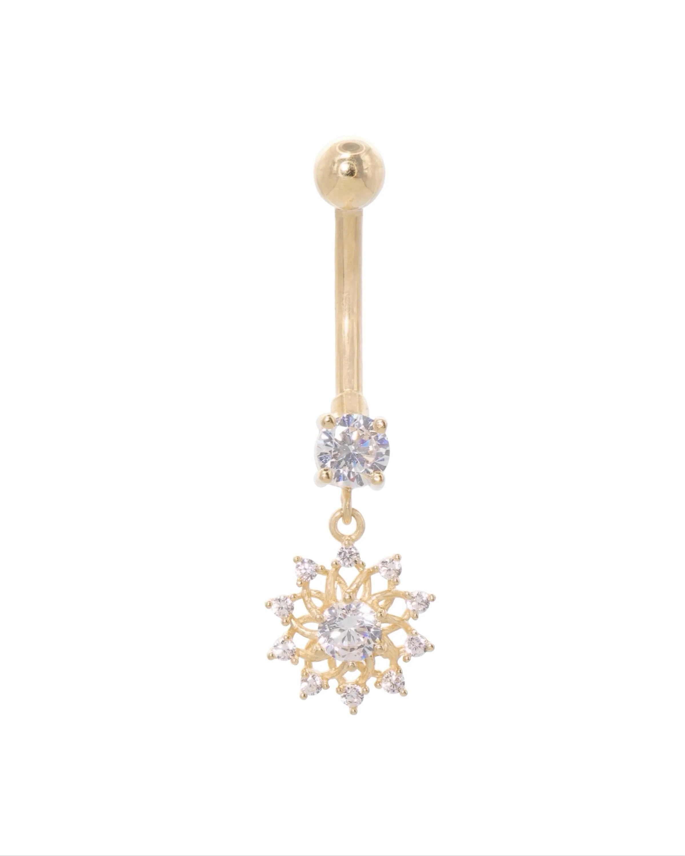 18K Gold Belly Button Ring - Sparkly Snowflake