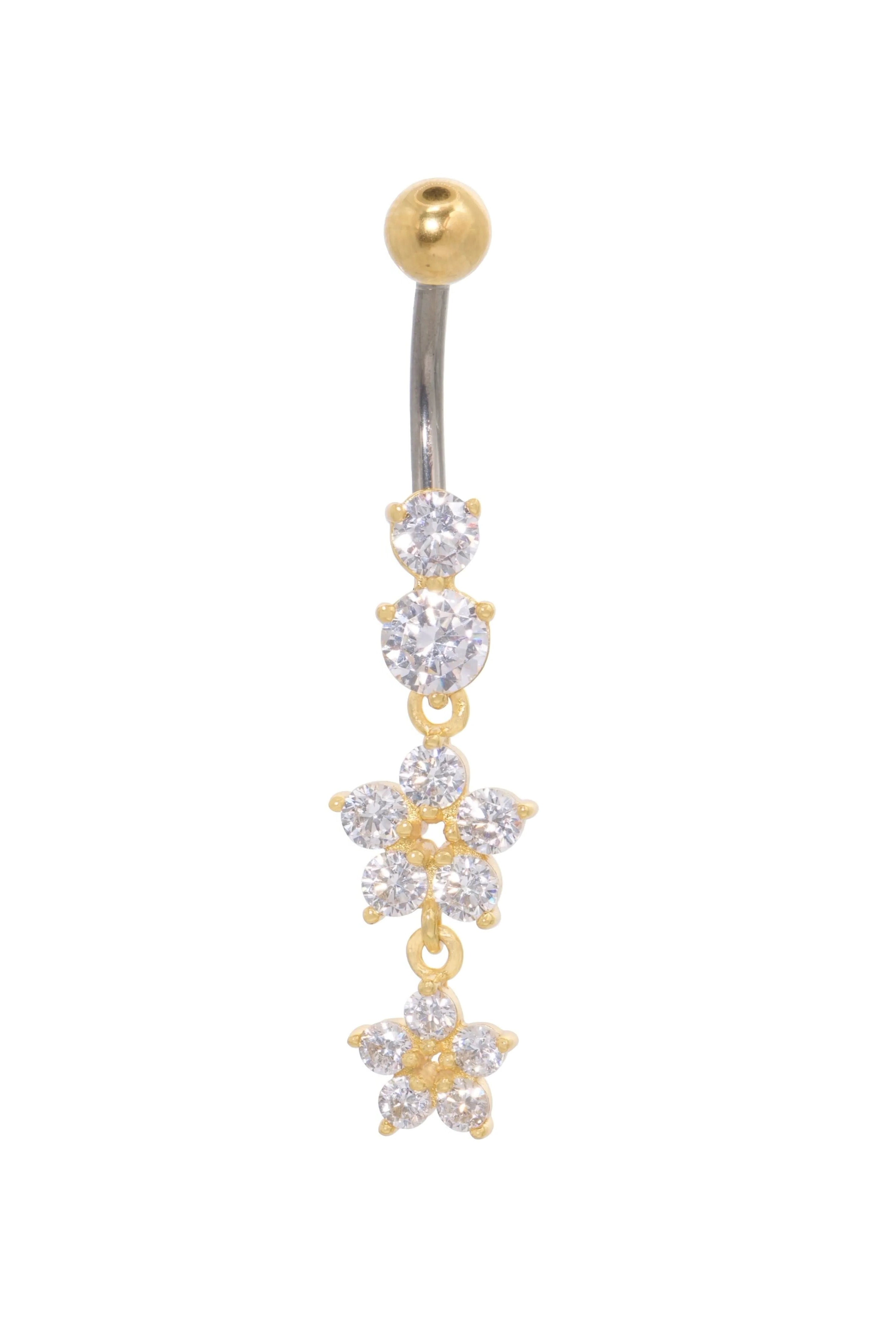 Titanium/ 925 silver - Belly Button Piercing dangling flowers