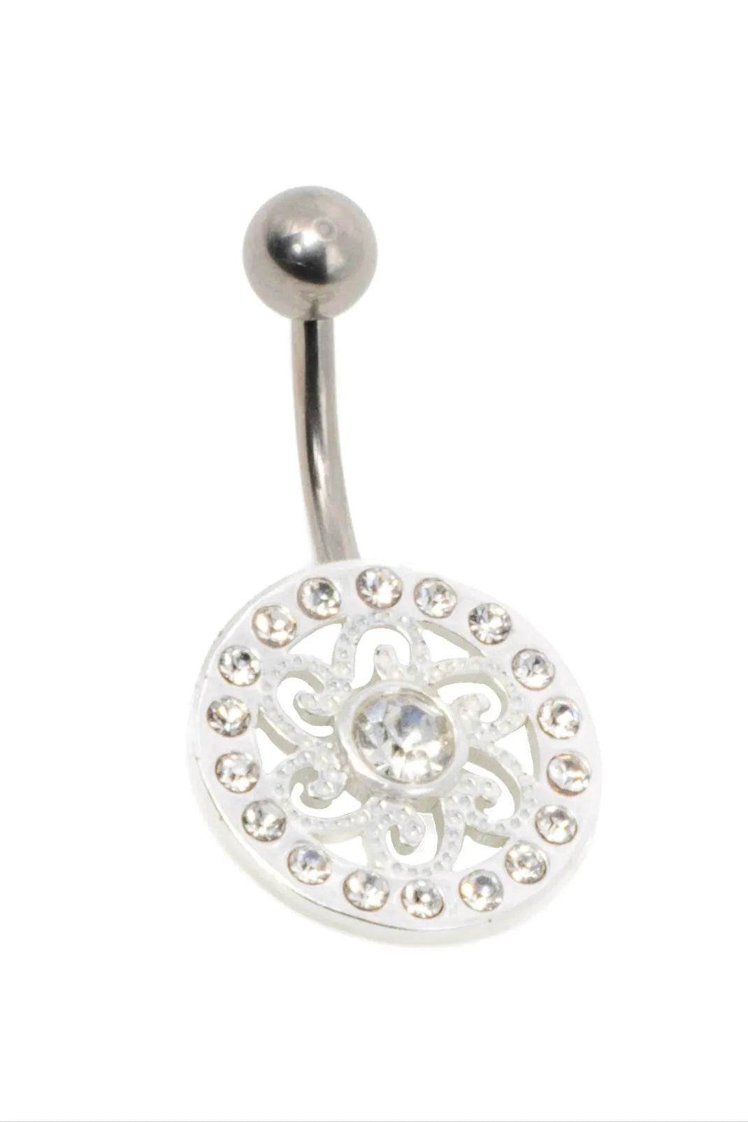 Titanium & 925 silver Belly Button Ring - Crystal Mandala