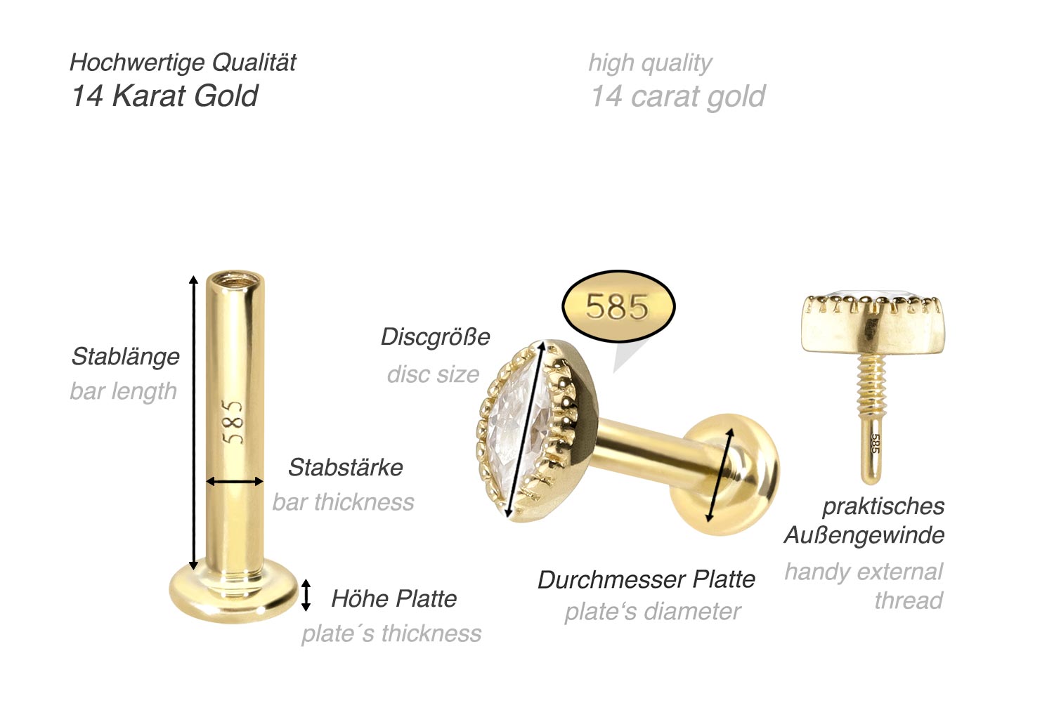 14K Gold Flat Back Earring - Cute Oval Moissanite