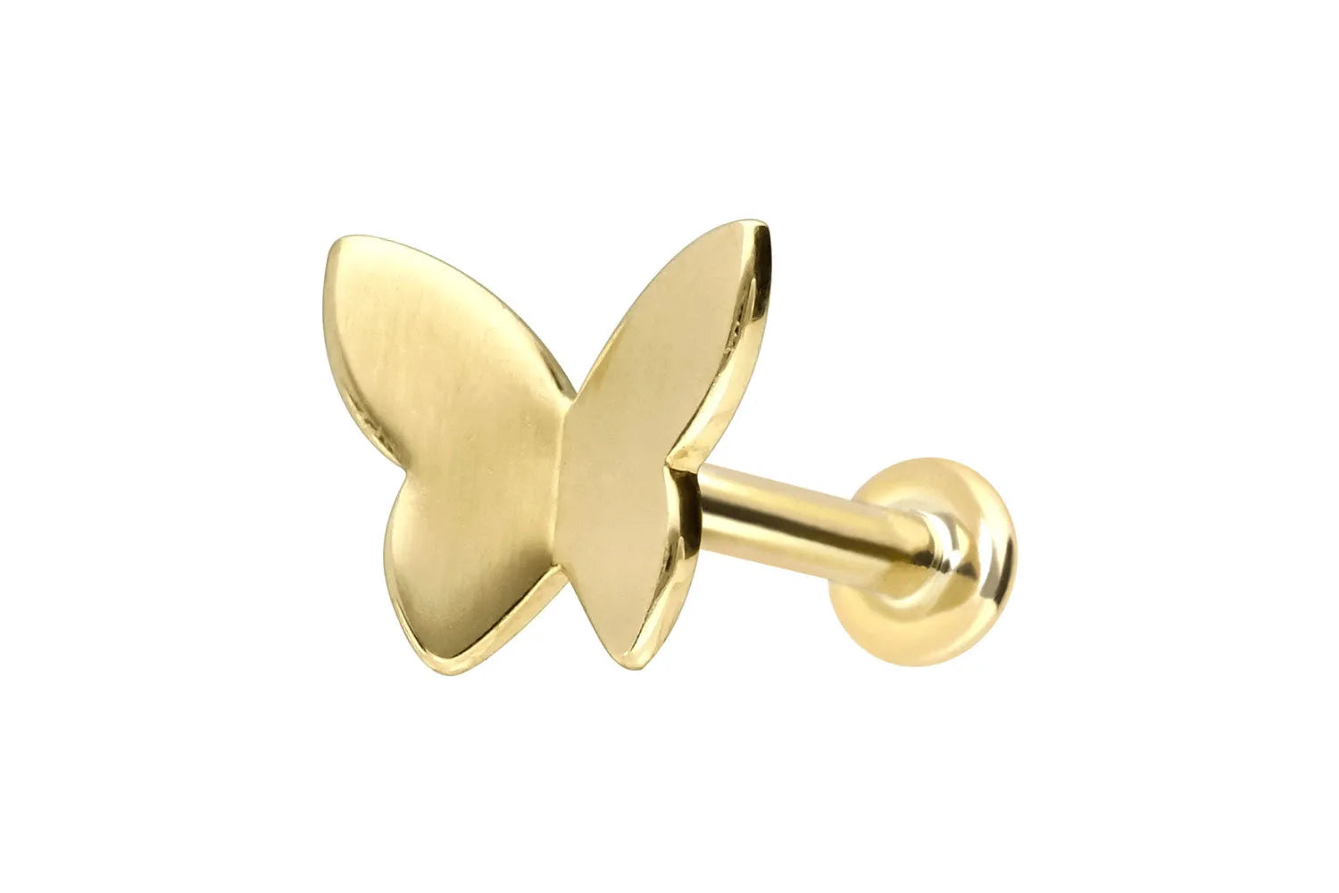 14k gold flat back earring featuring a butterfly