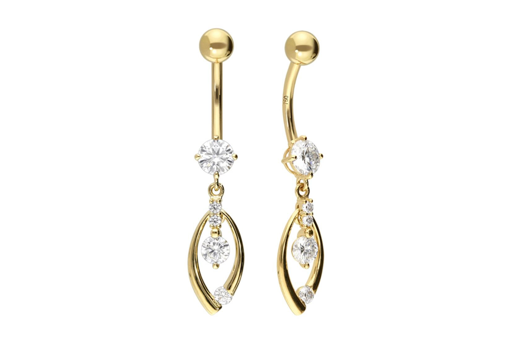 18K Gold Belly Button Ring - Elegant Dangling Design