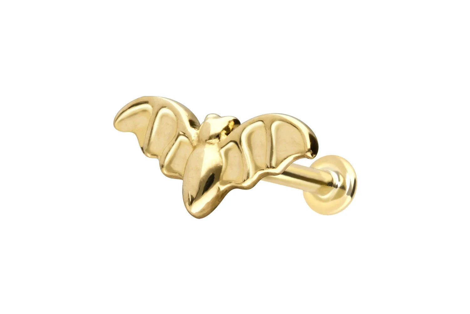 14k gold flat back stud with a dainty bat design