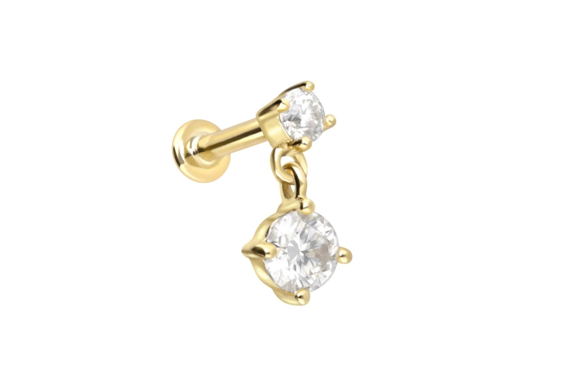 dangle flat back earring made of real gold and moissanite