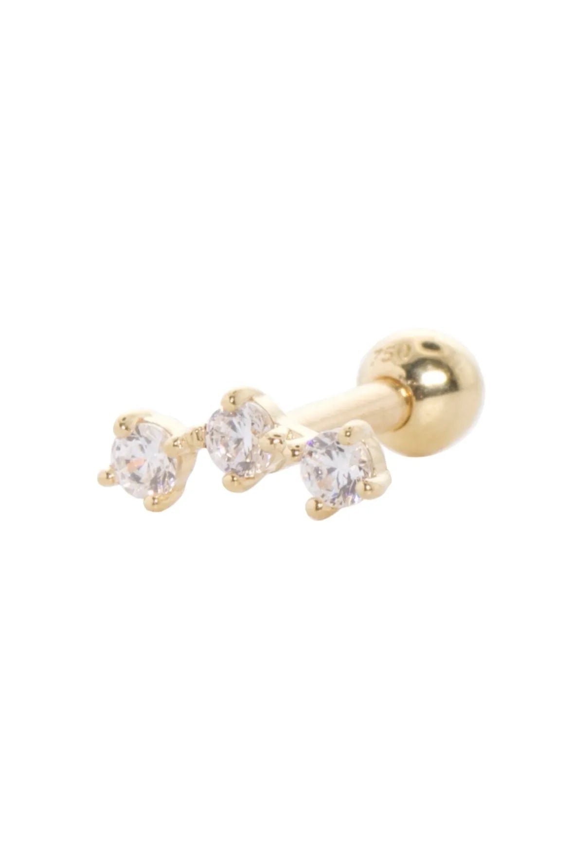 18k gold ear piercing stud featuring a dainty crystal curve