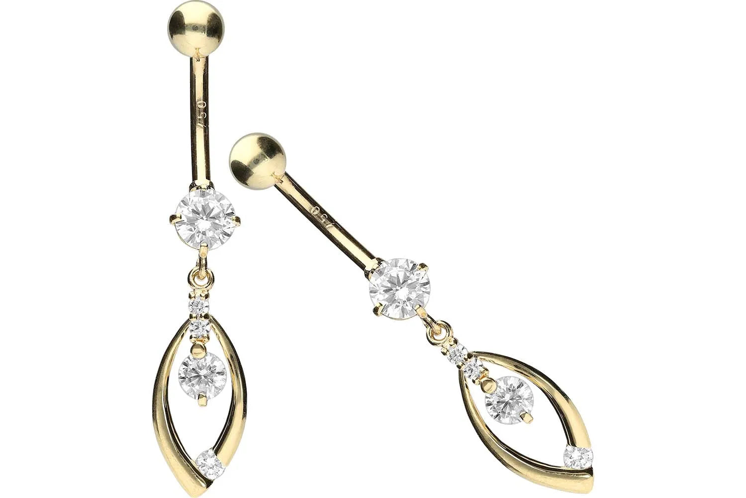 18K Gold Belly Button Ring - Elegant Dangling Design