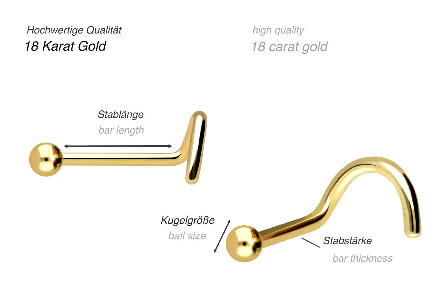 18K Gold Nose Ring Corkscrew - Dainty Ball