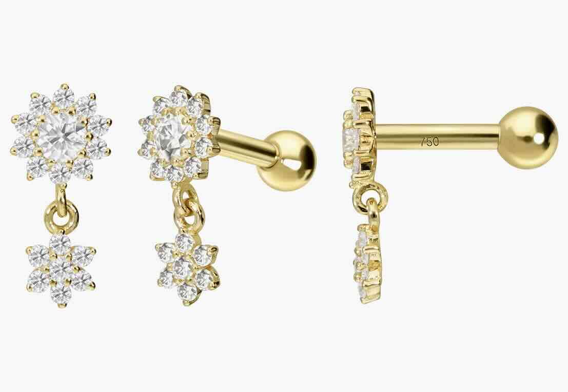 real gold dangle earring with moissanites