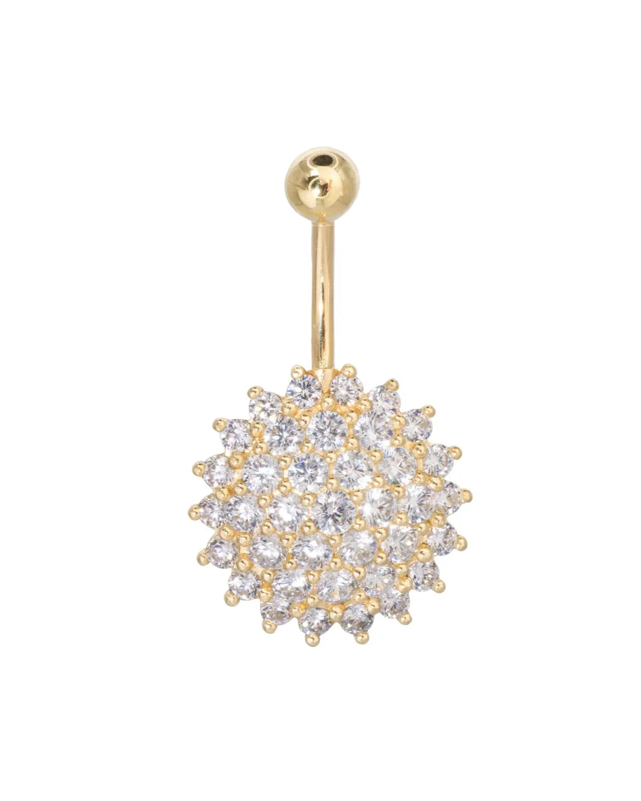 18k gold belly ring featuring an exquisite sparkly flower