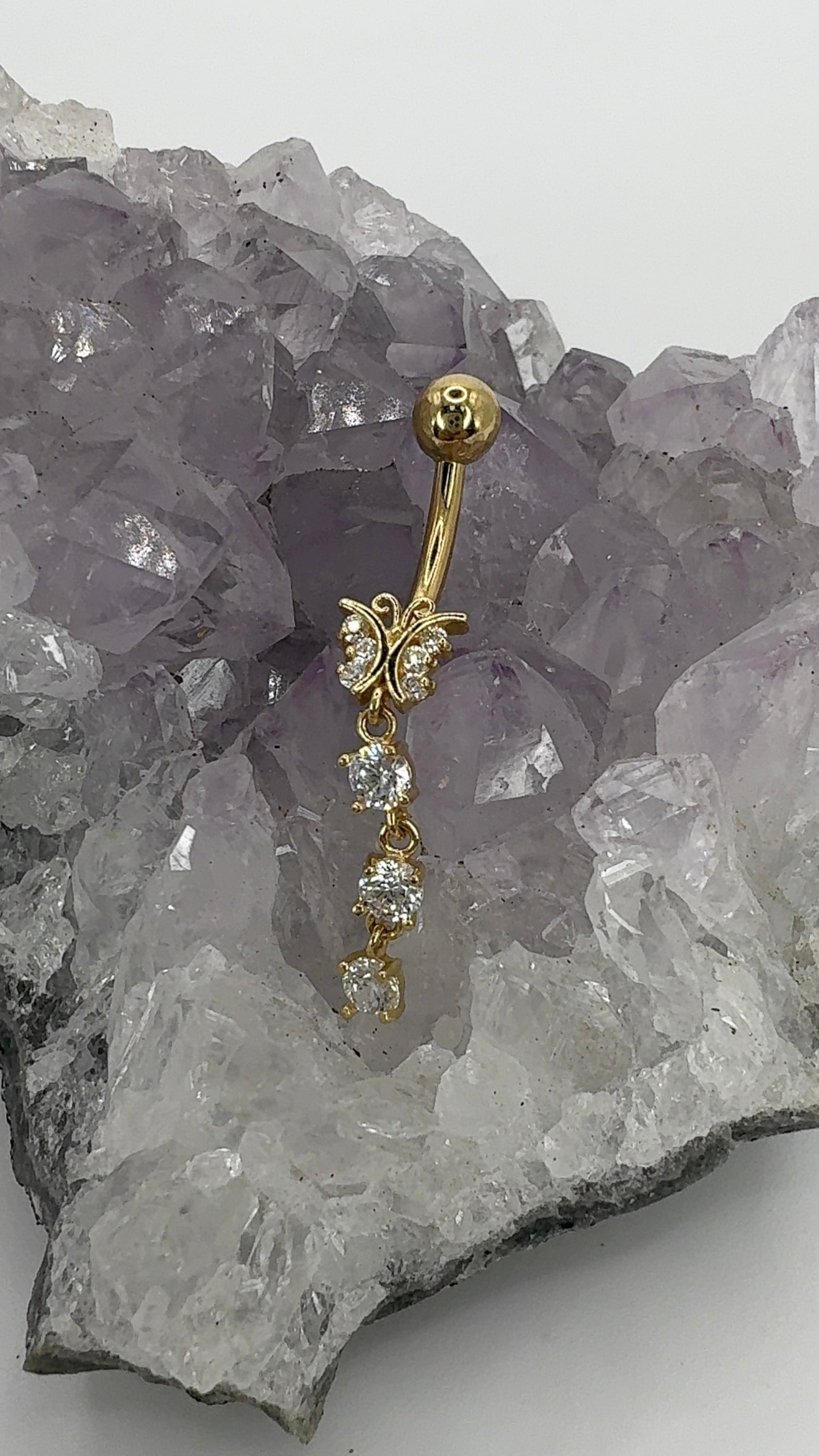 18K Gold Belly Button Ring - Cute Butterfly