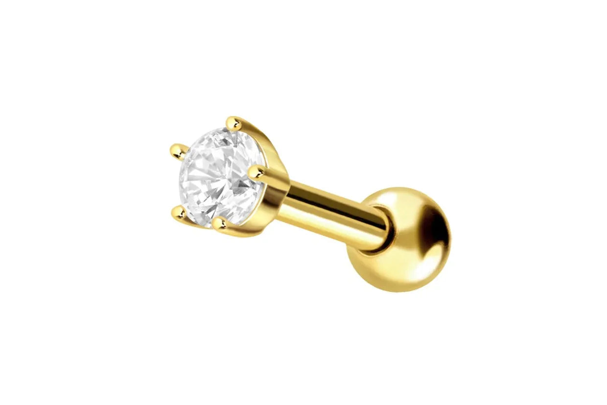 18k gold ear piercing stud featuring a cute crystal