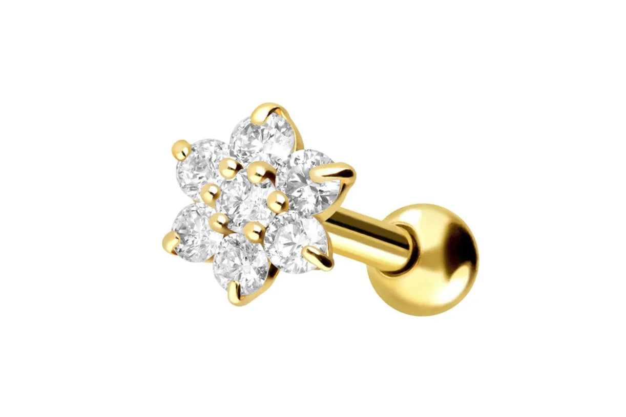 18k gold ear piercing stud featuring a dainty crystal flower