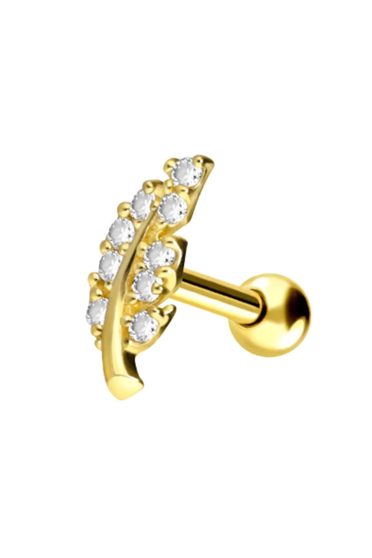 18k gold ear piercing stud featuring a crystal leaf