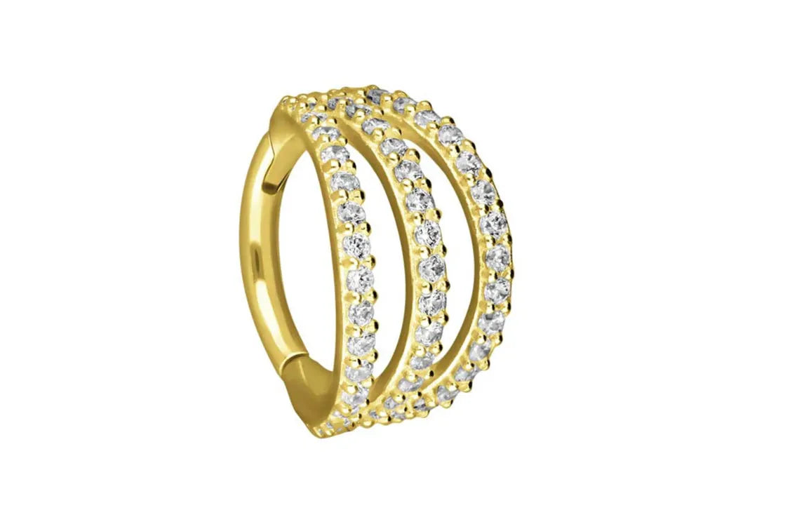 18k gold piercing hoop featuring 3 crystal rows