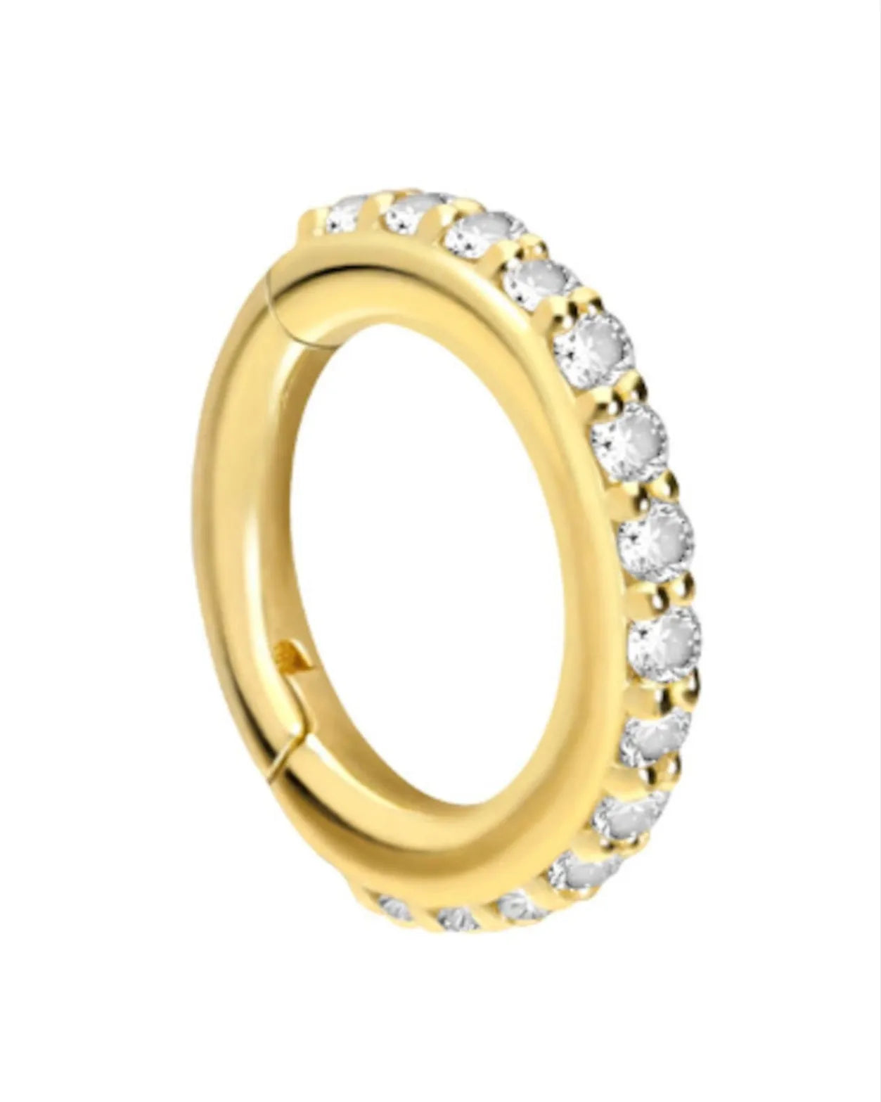 18k gold piercing hoop featuring a dainty crystal row