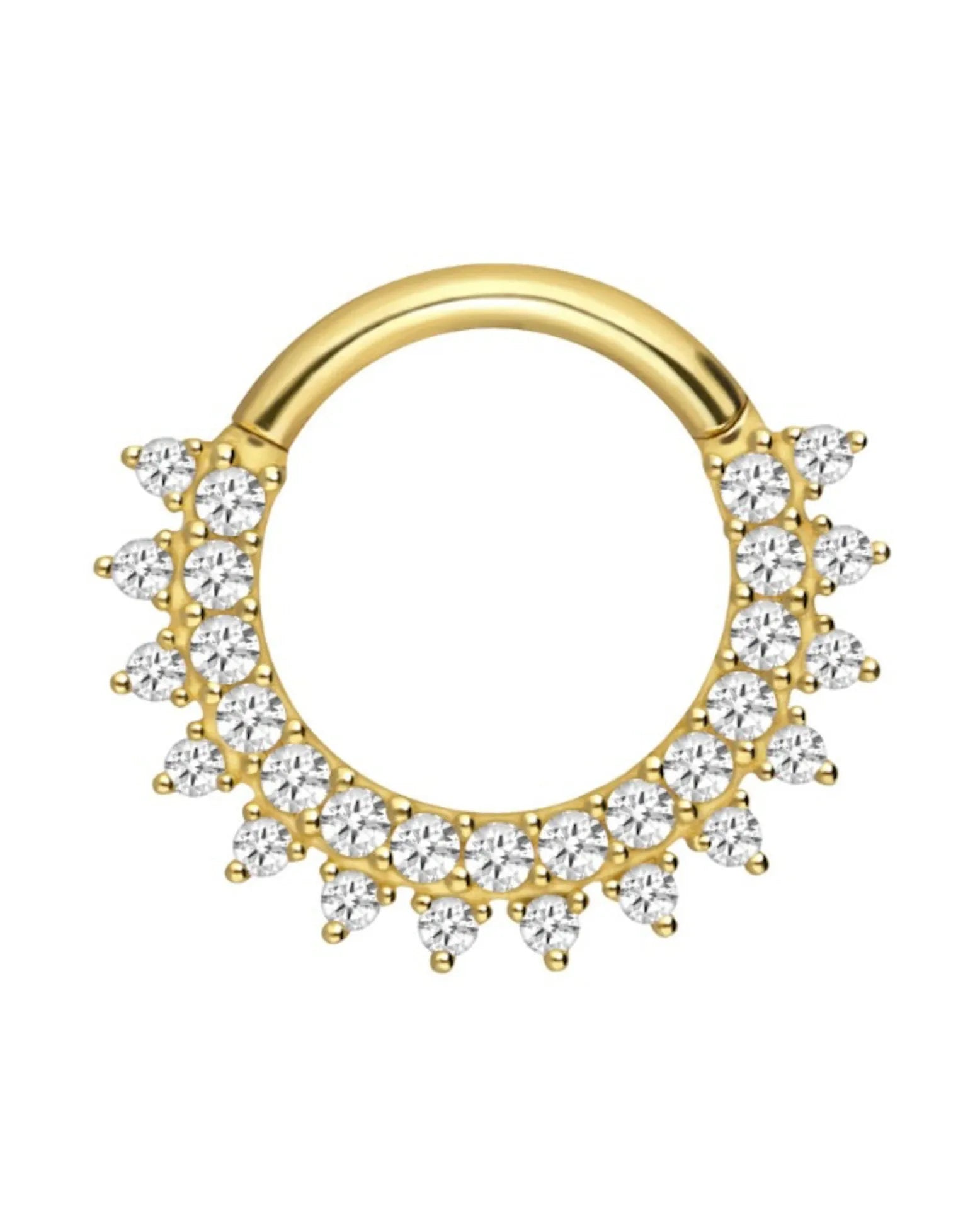 18k gold piercing hoop featuring an extravagant crystal sun