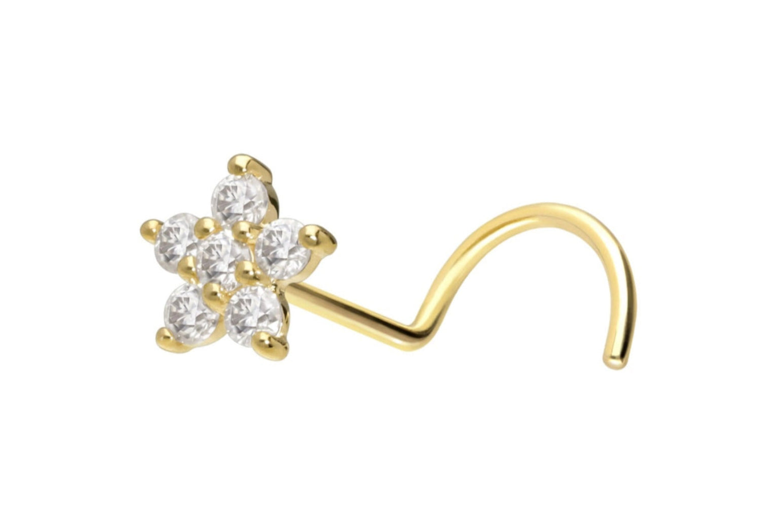 18k gold nose ring featuring a dainty crystal flower