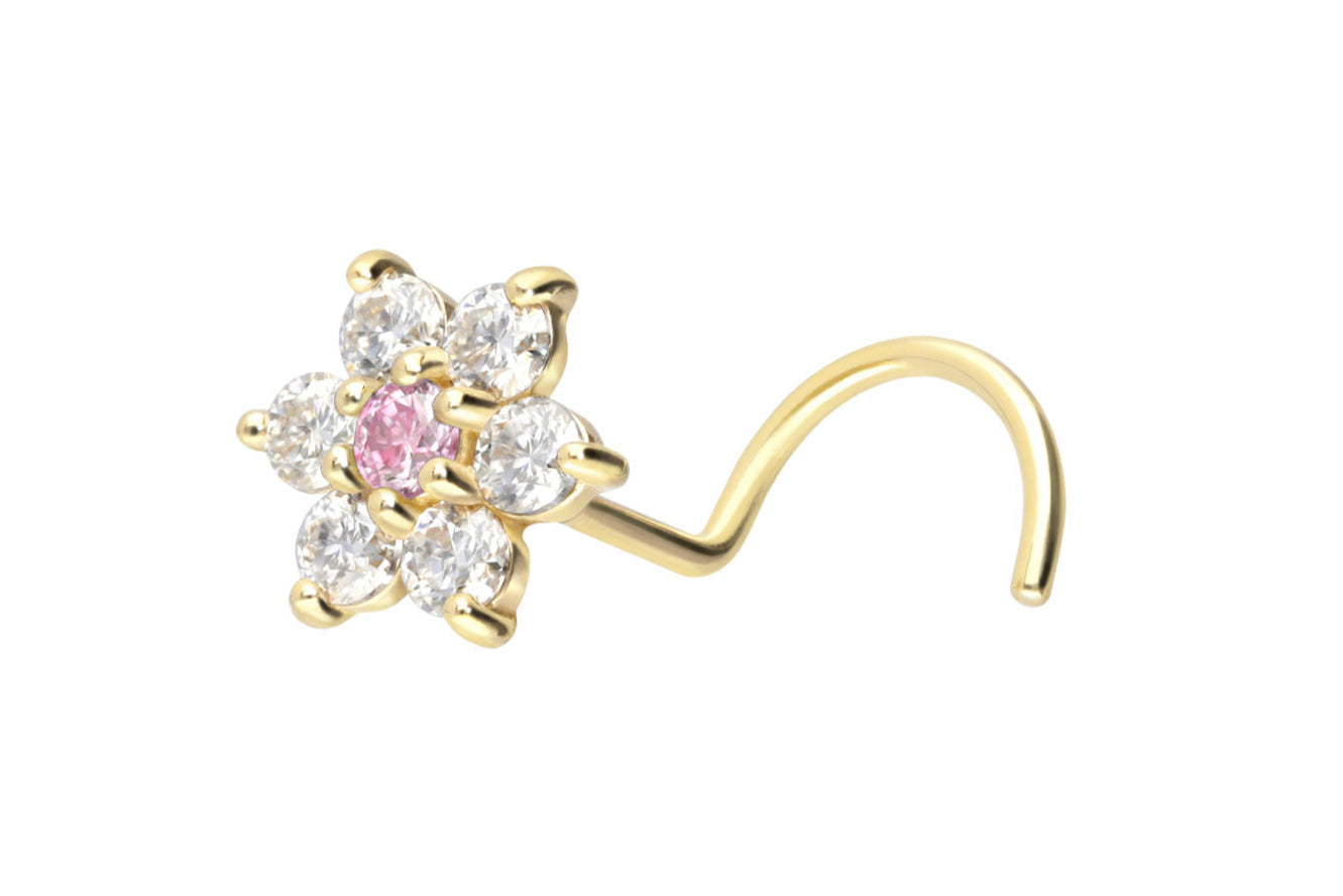 18k gold nose ring featuring a moissanite diamond flower