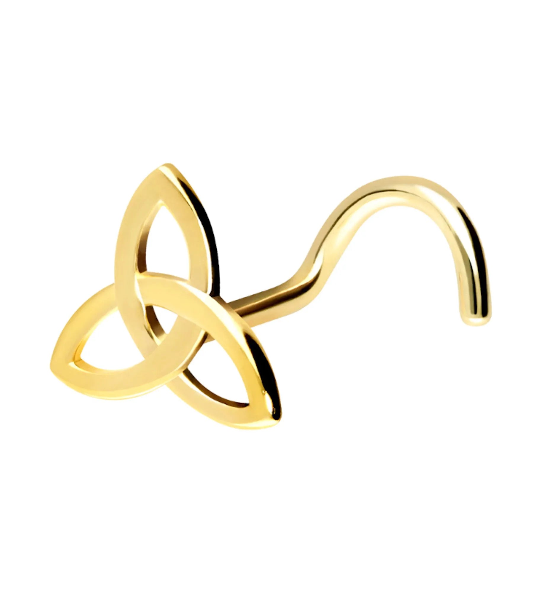 18k gold nose ring featuring a triskele design