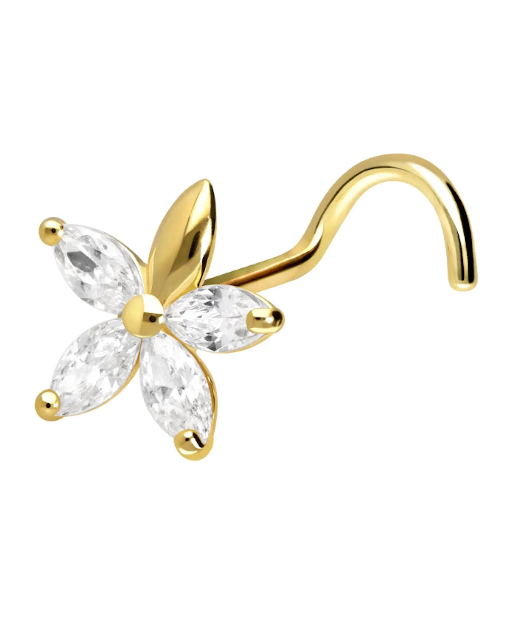 18k gold nose ring featuring a crystal flower
