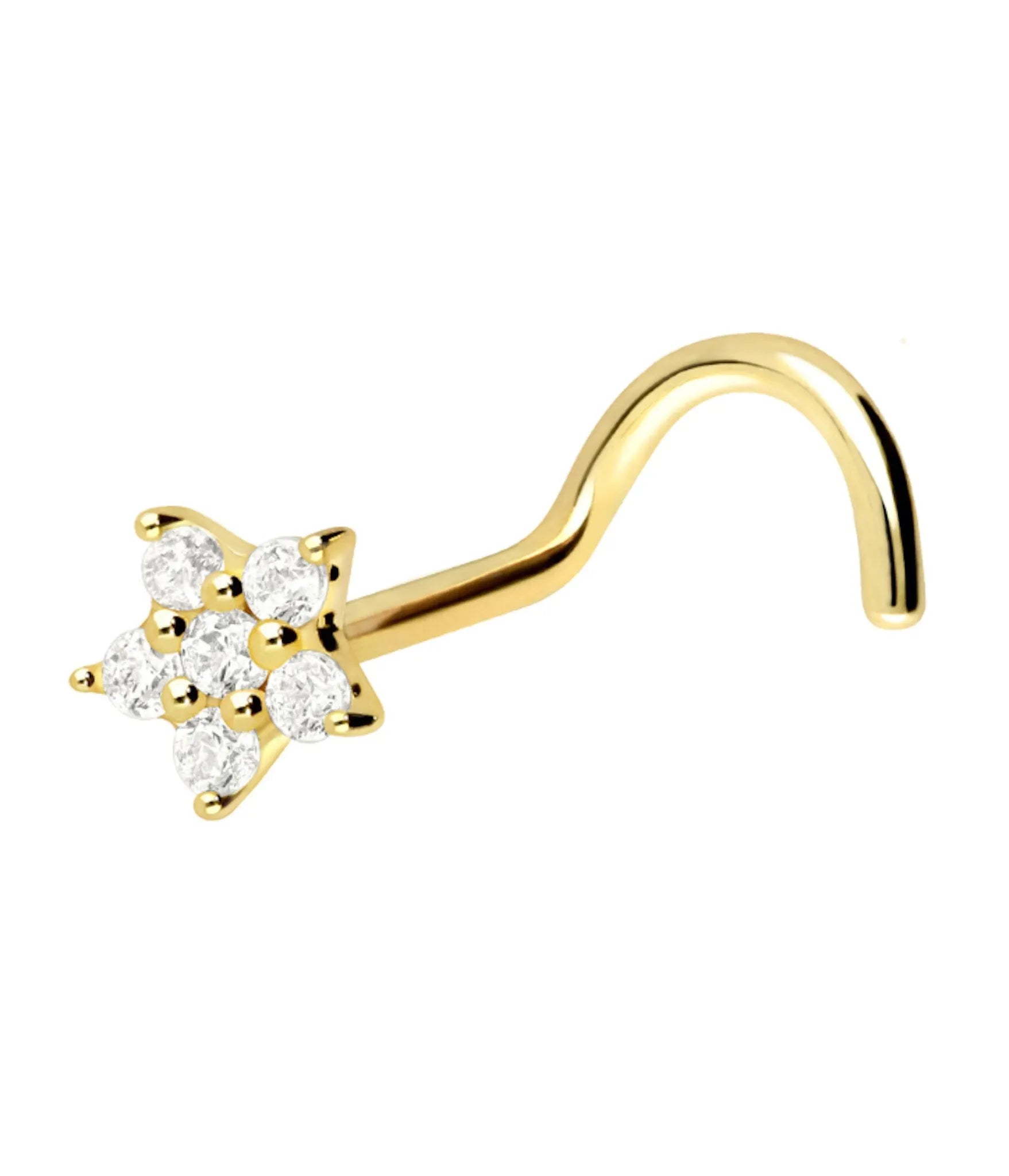 18k gold nose ring featuring a dainty crystal flower