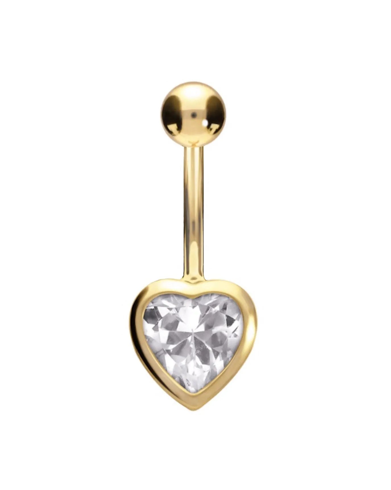 18K Gold Belly Button Ring - Shiny Crystal Heart