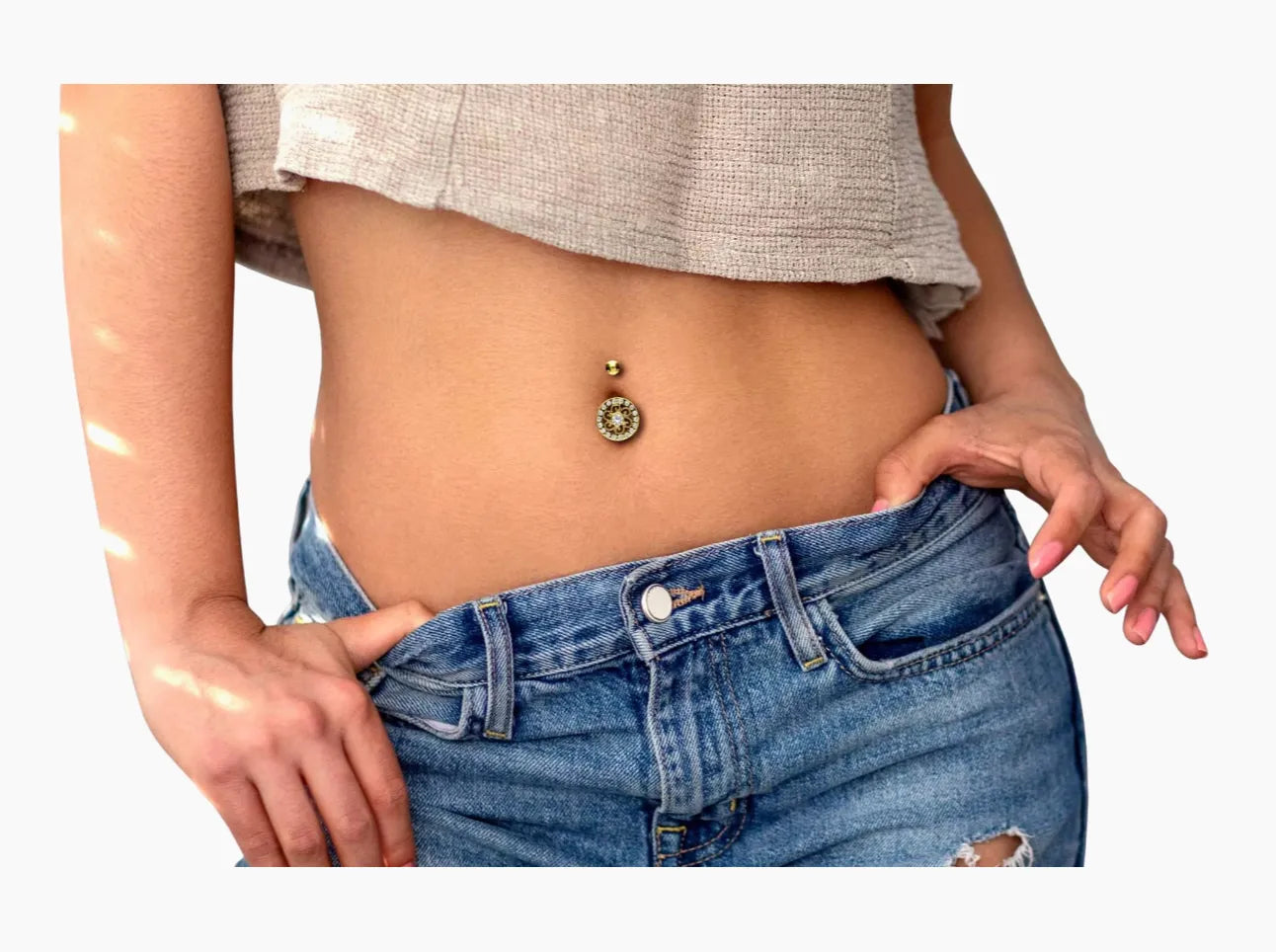 Titanium & 925 silver Belly Button Ring - Crystal Mandala