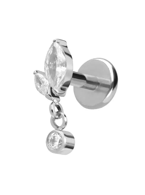 Titanium Push Pin Flat Back Stud - Flower Bud & Cute Dangle