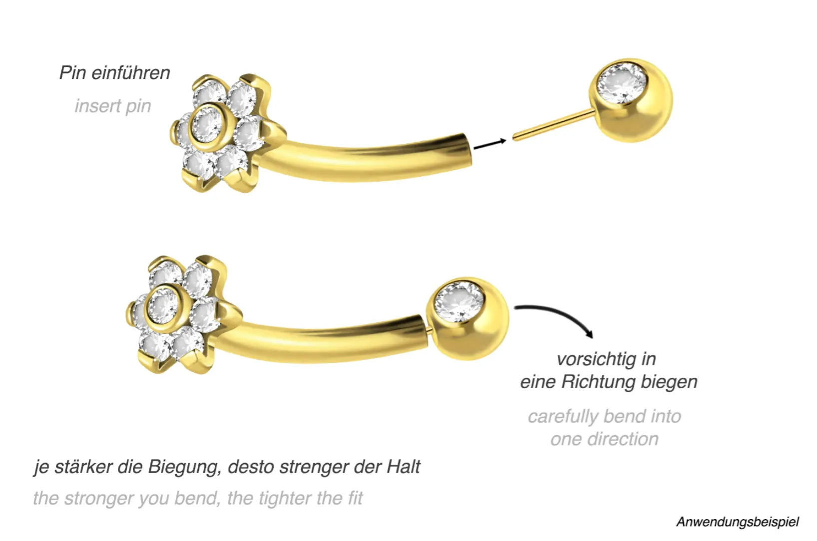 Titanium Push Pin Curved Barbell - Crystal Flower