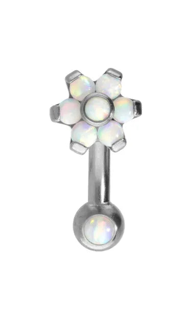 Titanium Push Pin Curved Barbell - Shiny Opal Flower