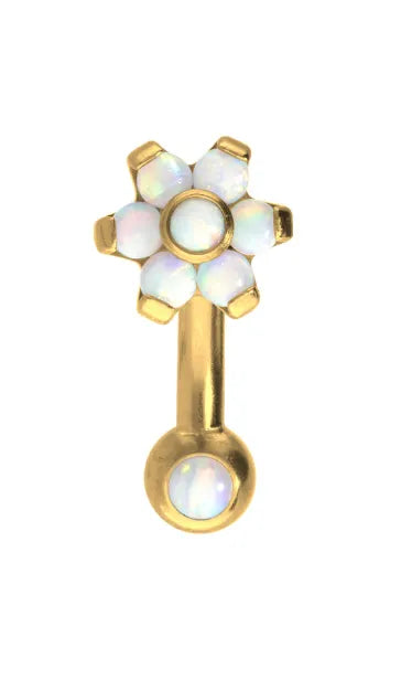 Titanium Push Pin Curved Barbell - Shiny Opal Flower