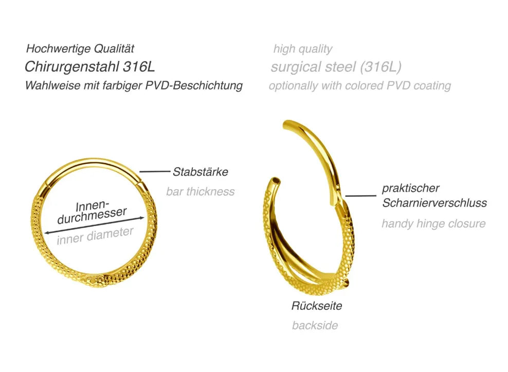 Surgical Steel Clicker Piercing Hoop - Textured Snake