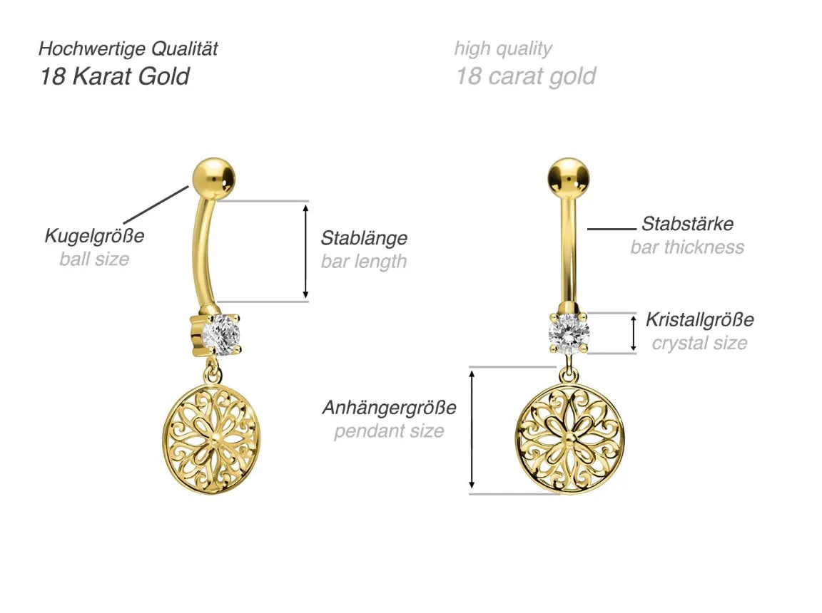 18K Gold Belly Button Ring - Elegant Mandala