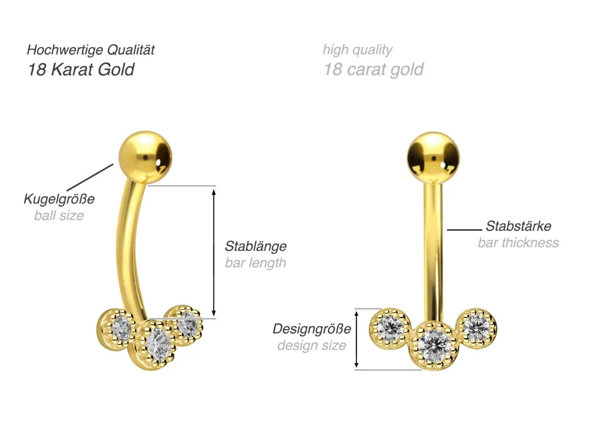 18K Gold Belly Button Ring - Dainty Crystal Arch