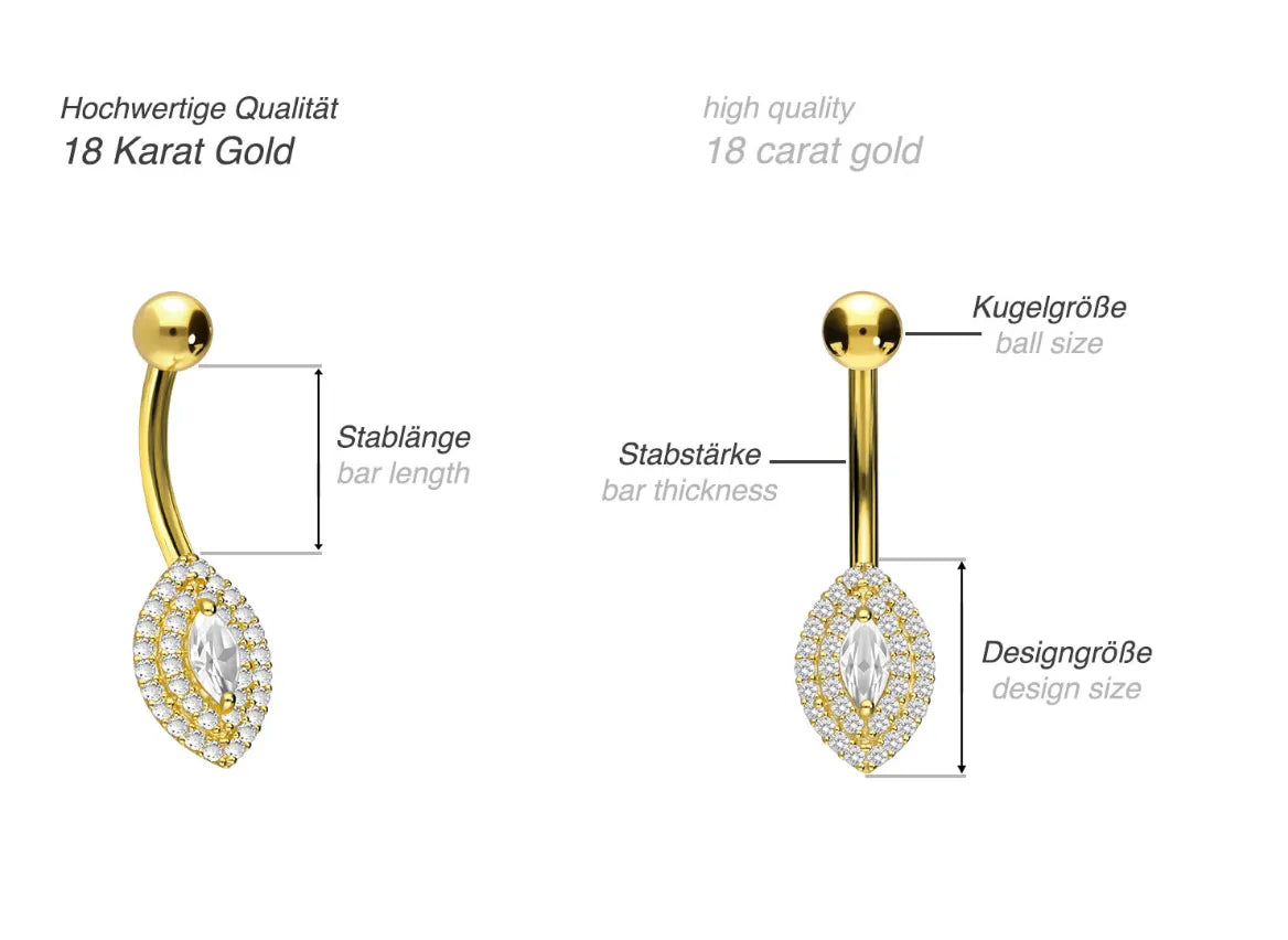 18K Gold Belly Button Ring - Multi Crystal Marquis
