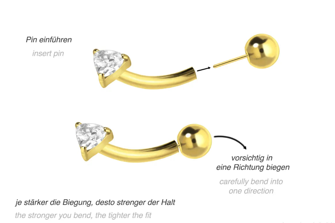 Titanium Push Pin Curved Barbell - Dainty Crystal Triangle