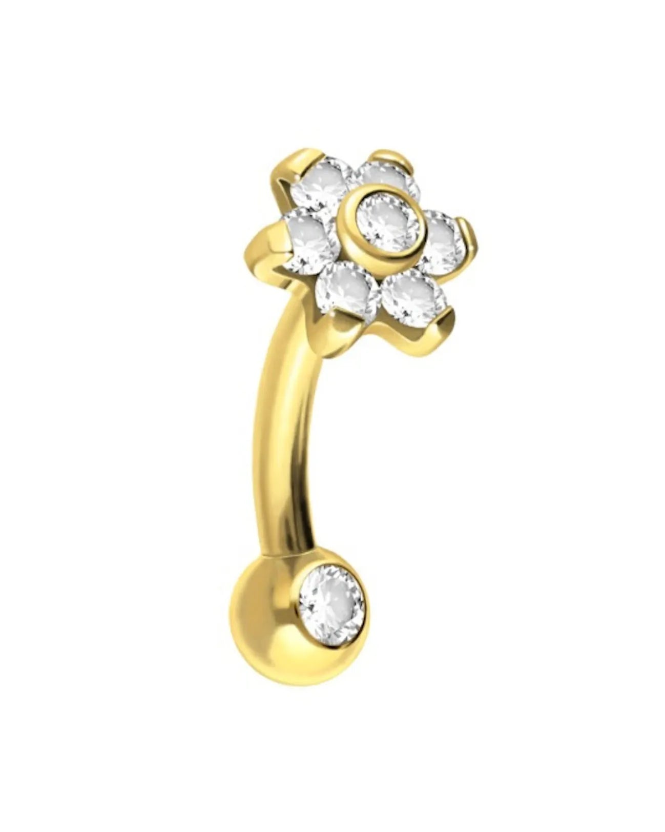 Titanium Push Pin Curved Barbell - Crystal Flower