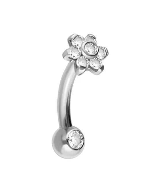 Titanium Push Pin Curved Barbell - Crystal Flower