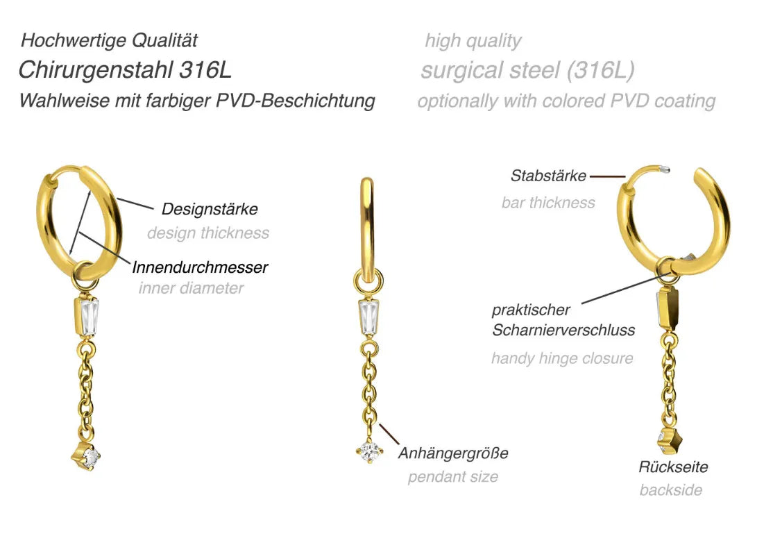 Surgical Steel Hoop Earrings - Dangling Crystals