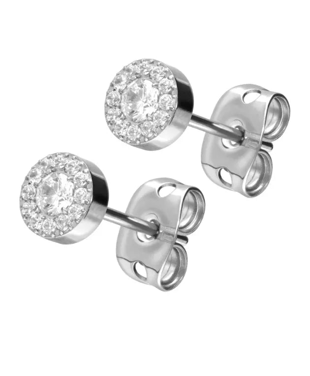 Titanium Stud Earrings - Multi Crystal Disc