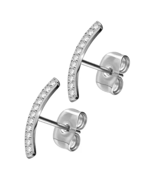 Titanium Stud Earrings - Dainty Crystal Arch
