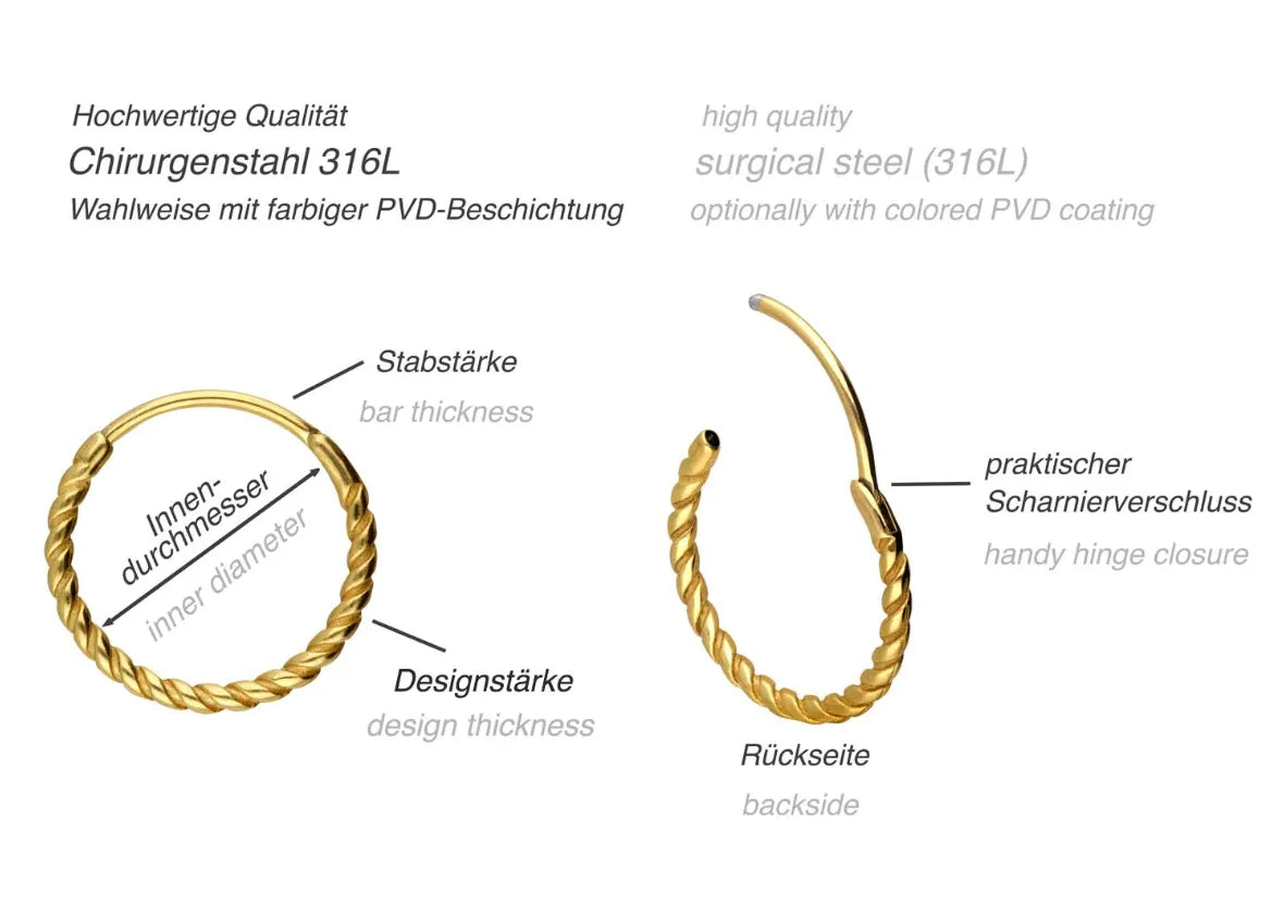 Surgical Steel Hoop Earrings - Twisted Rope