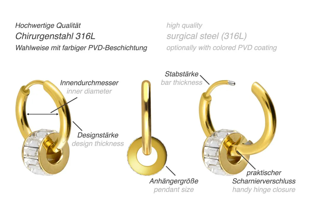 Surgical Steel Hoop Earrings - Crystal Ring