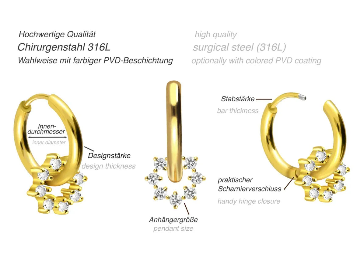 Surgical Steel Hoop Earrings - Crystal Flower