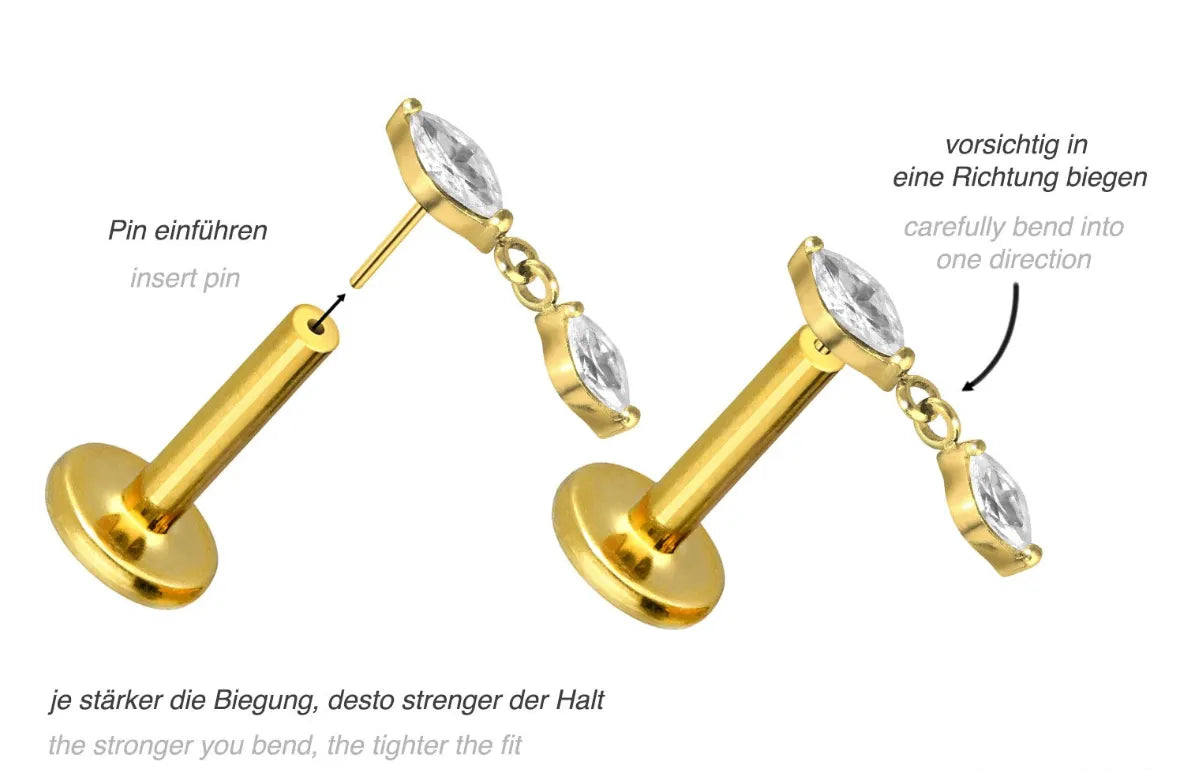 Titanium Push Pin Flat Back Stud - 2 Crystal Drops