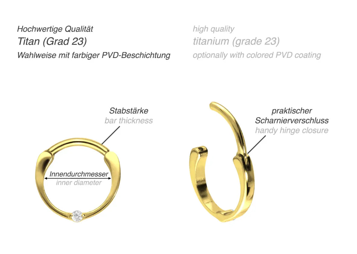 Titanium Clicker Piercing Hoop - Unique Mini Gem