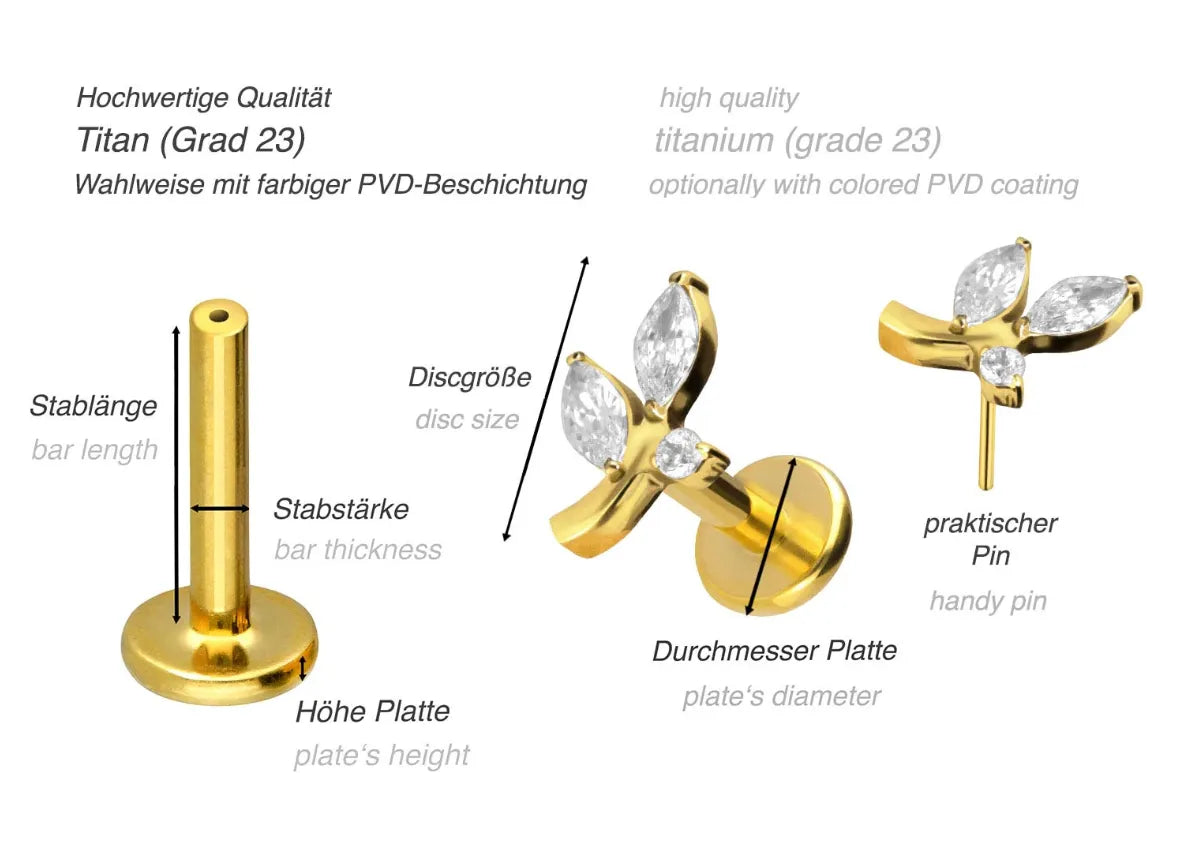 Titanium Push Pin Flat Back Stud - Crystal Branch