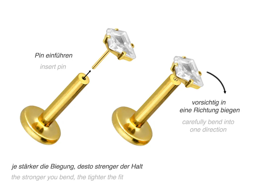 Titanium Push Pin Flat Back Stud - Crystal Rhombus