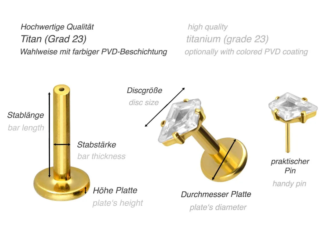 Titanium Push Pin Flat Back Stud - Crystal Rhombus