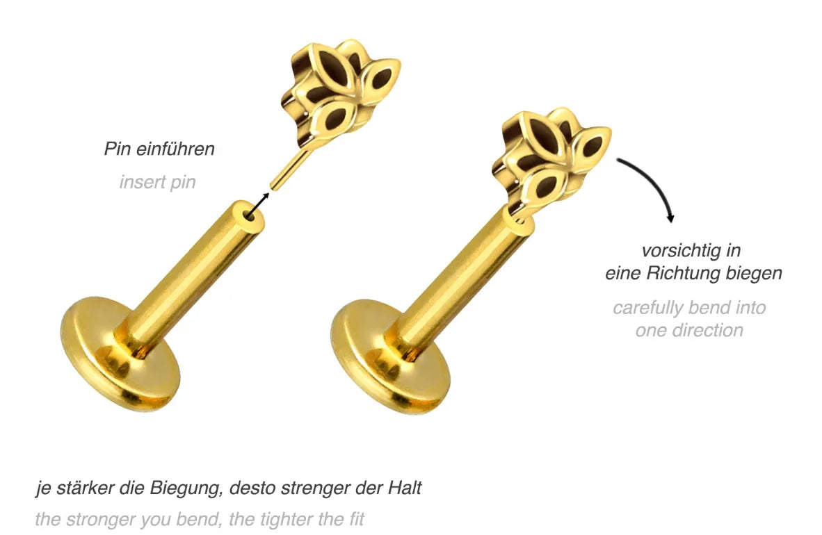 Titanium Push Pin Flat Back Stud - Mini Lotus Flower